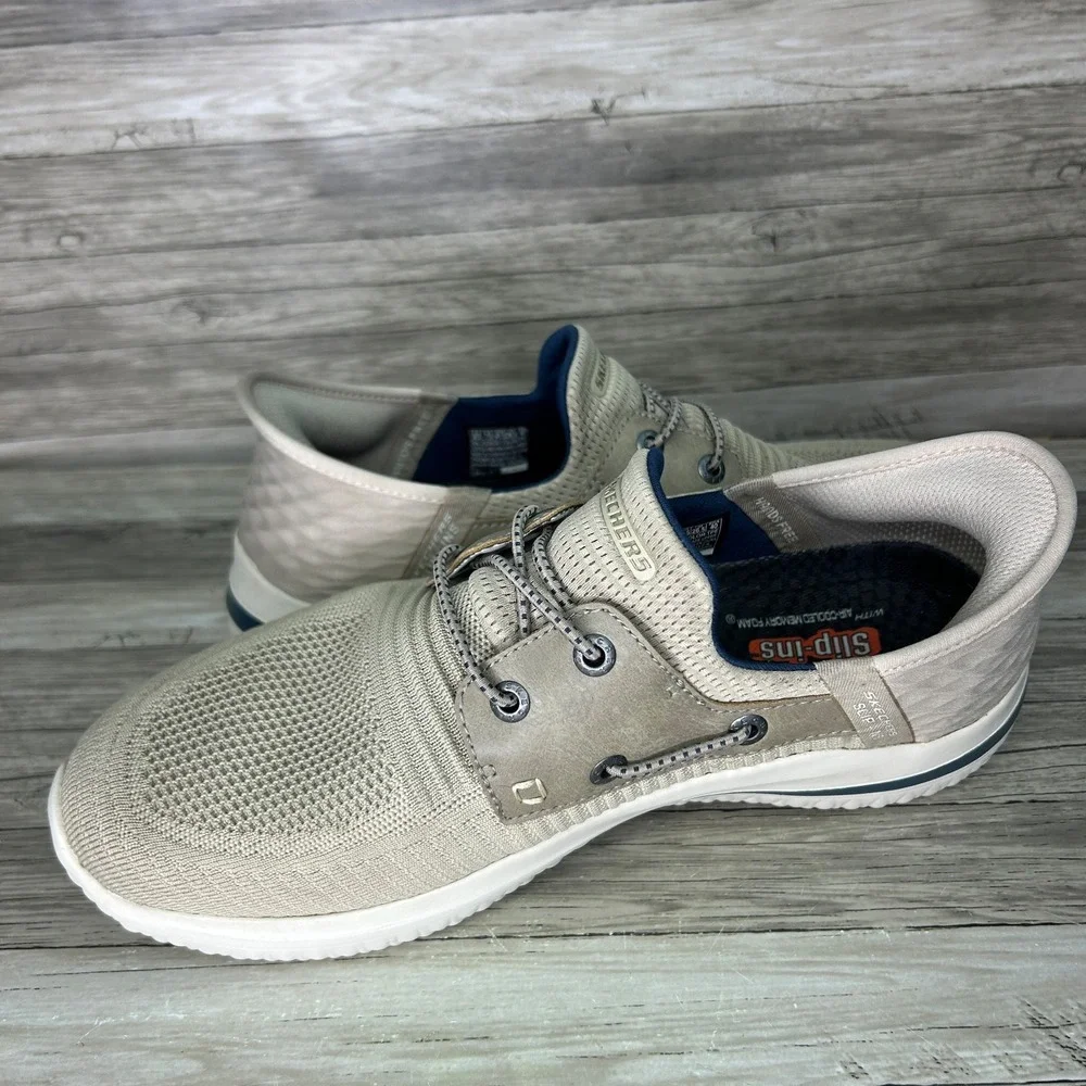 Skechers Delson 3.0 Roth Hands Free Slip-Ins Men's Shoes Taupe Size 8.5 Boat